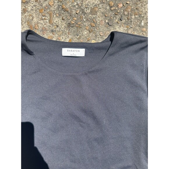 Aritzia Babaton Contour Short Sleeve Crew Neck Black Body Suit Size Large NICE - Picture 2 of 3